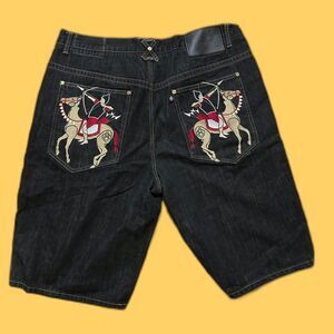 Eight732 Men's Black Embroidered Denim Shorts 42 x 15.5 NWOT